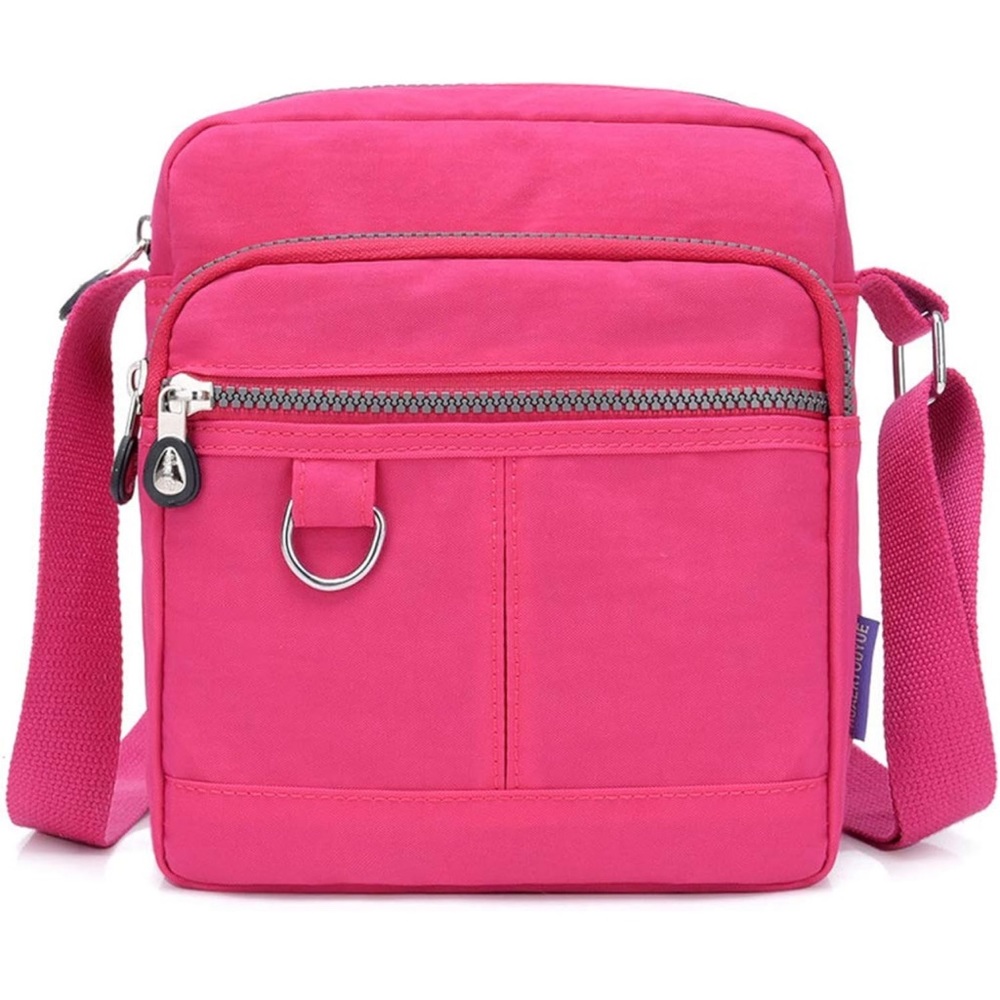 Hot Pink Nylon Crossbody Messenger Bag Travel Utility Shoulder Purse
